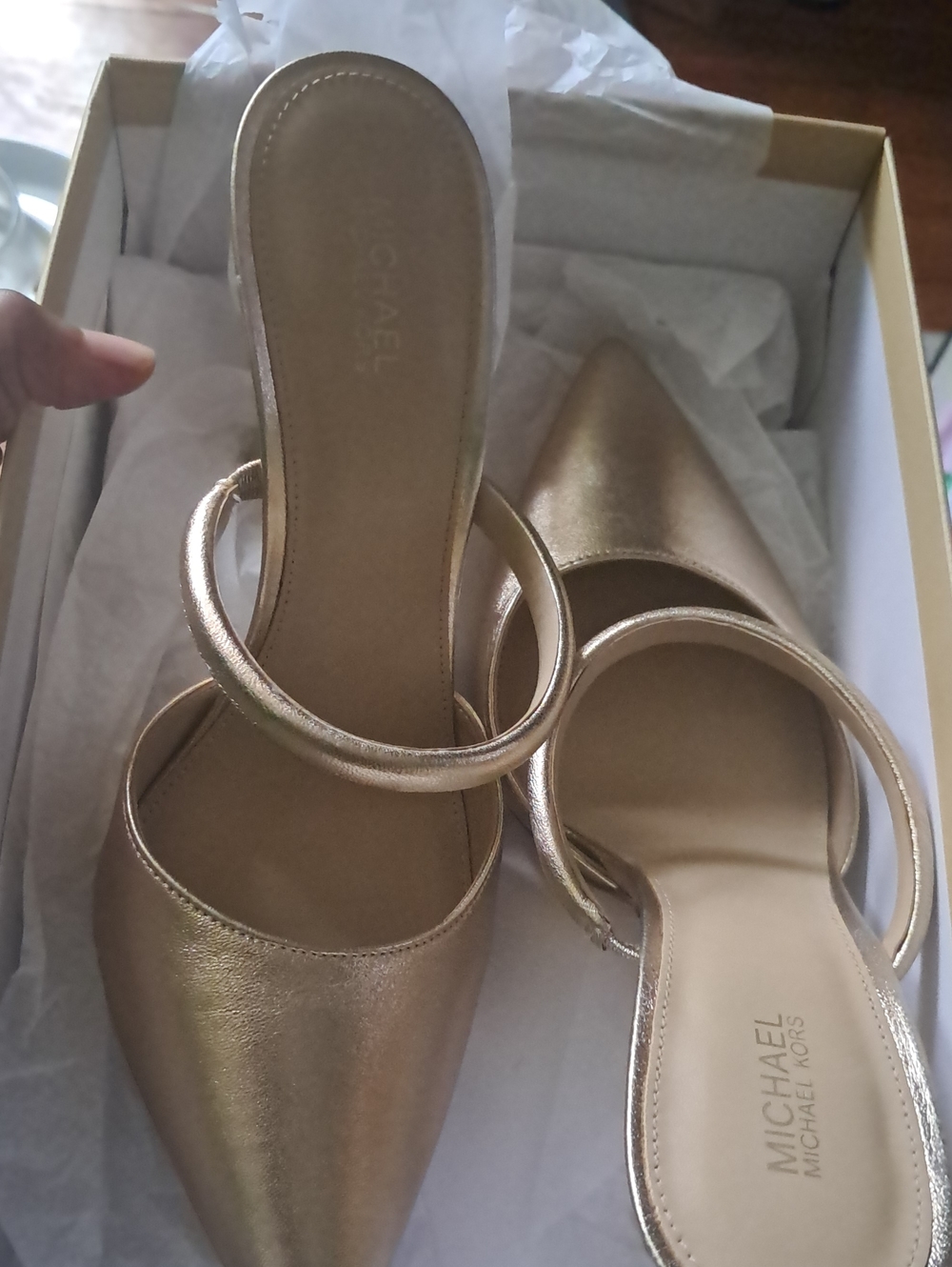 MICHAEL Michael Kors Metallic Gold Pointed Toe Slip-On Mules